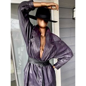 VINTAGE PURPLE PLUM GENUINE LEATHER MAXI TRENCH COAT